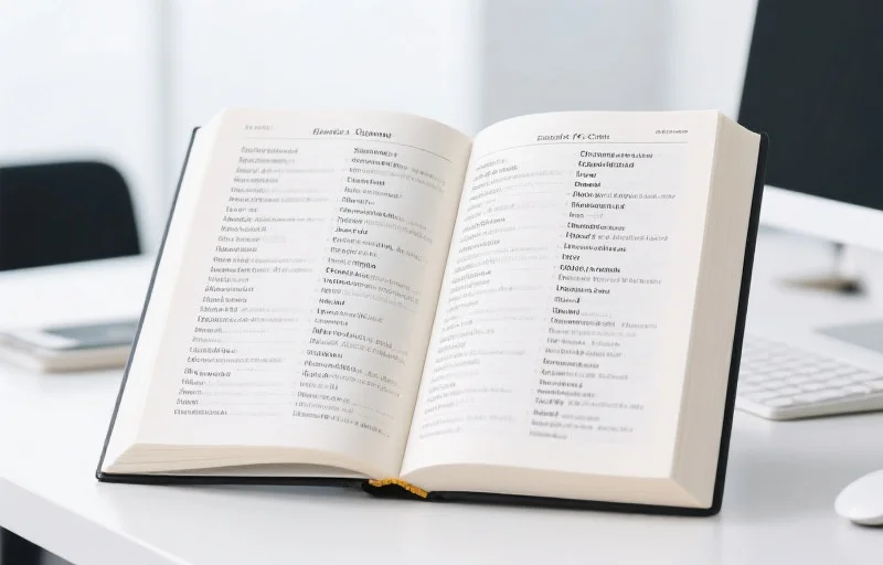 一本开放的体育词典,页面上清晰显示常用体育术语和简明解释,背景为明亮的办公桌