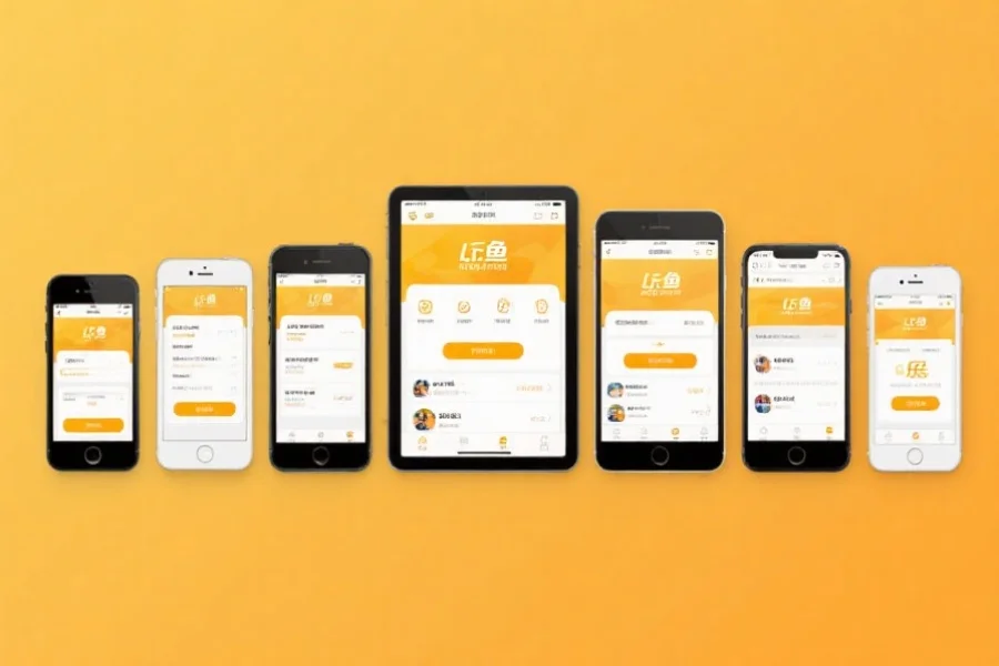 多种型号智能手机和一台平板电脑并排展示，屏幕上都在运行乐鱼手机版，界面风格一致且无错位